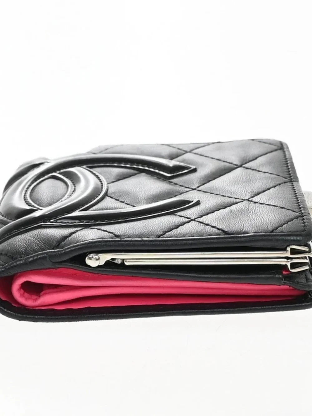 CHANEL CC Logo Cambon Bifold Wallet Leather Black Pink France 30KP049